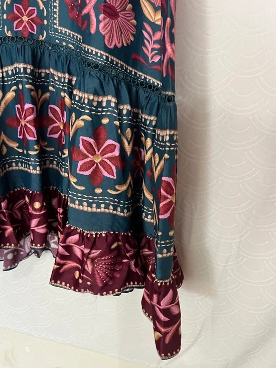 NWT Farm Rio Medium Seashell Floral Teal Boho Flowy Tapestry Maxi Light Dress - Picture 7 of 15